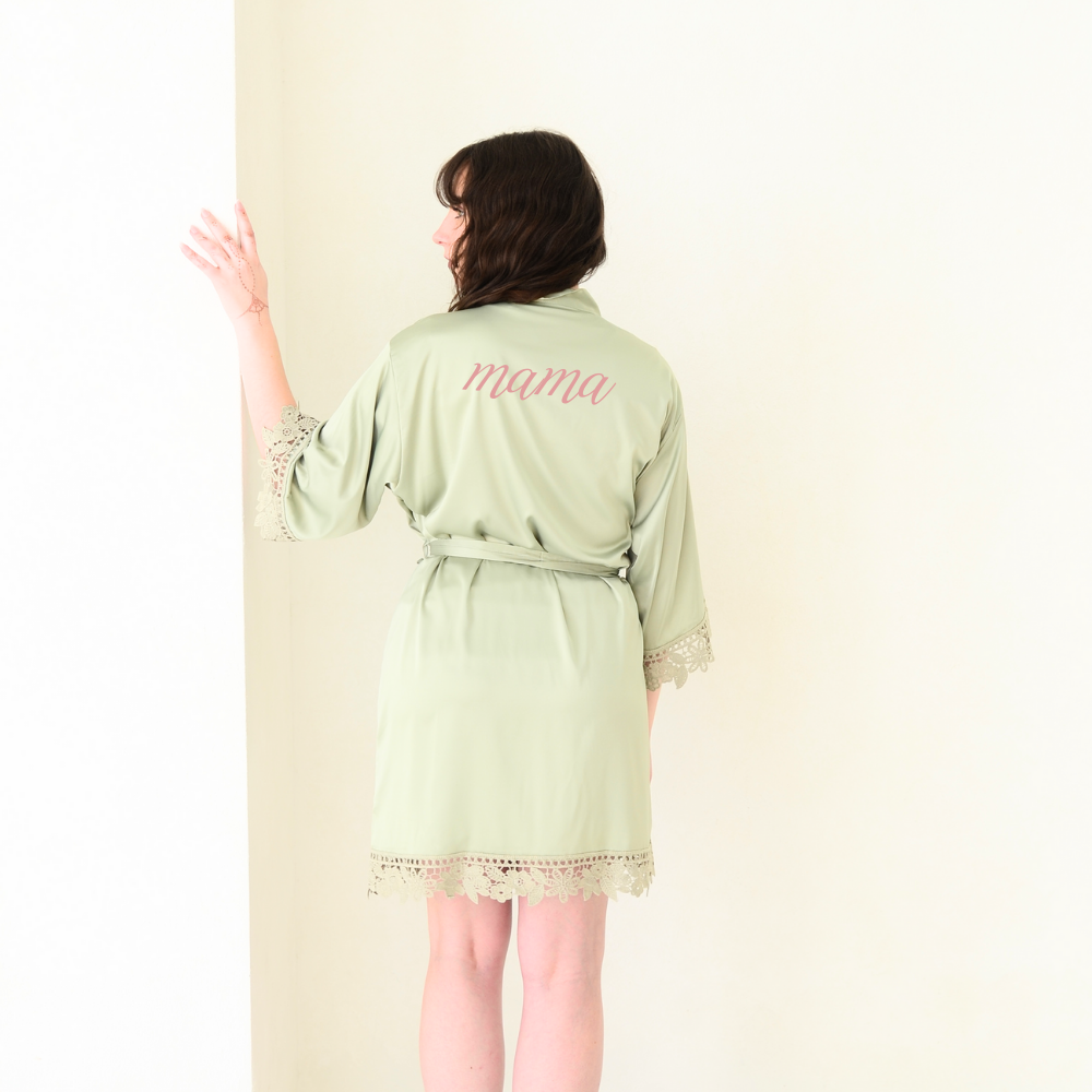 Sage Mama Satin Lace Robe