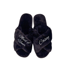 Maid of Honor Fluffy Black Slippers