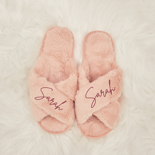 Personalized Pink Fluffy Slippers