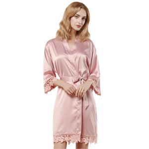 Dusty Rose Satin Lace Robe - SimplyNameIt