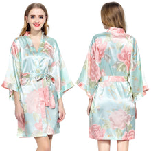 Light Blue Floral Satin Robe - SimplyNameIt