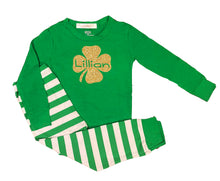 St Patricks Day Gold Glitter Clover Pajamas - SimplyNameIt