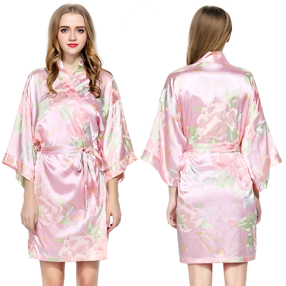 Pink Floral Satin Robe - SimplyNameIt
