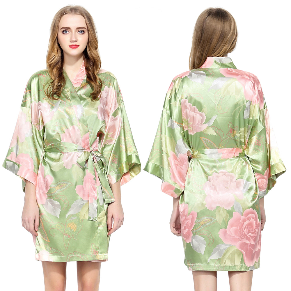 Sage Floral Satin Robe - SimplyNameIt